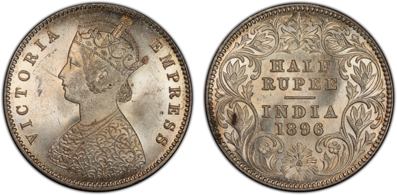 BRITISH INDIA: Victoria, Empress, 1876-1901, AR ½ rupee, 1896-C, KM-491, S&W-6.2...