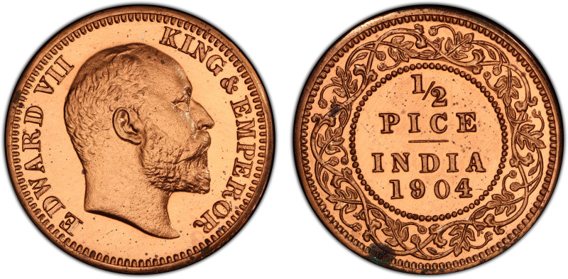 BRITISH INDIA: Edward VII, 1901-1910, AE ½ pice, 1904(c), KM-500, S&W-7.186, Bom...