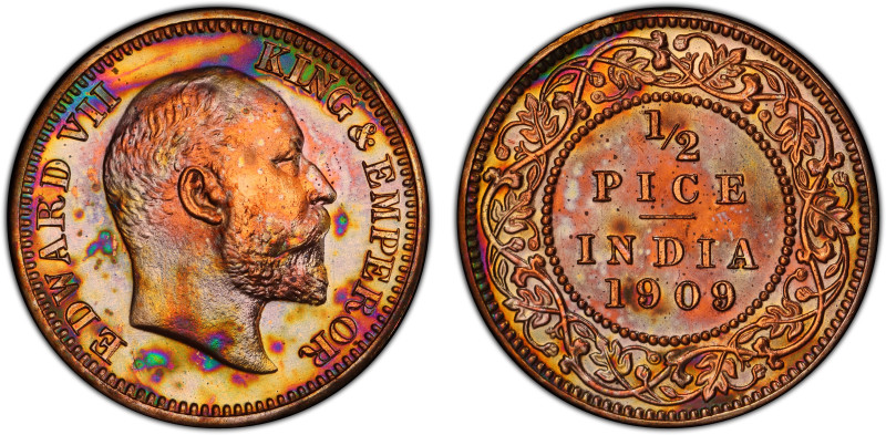 BRITISH INDIA: Edward VII, 1901-1910, AE ½ pice, 1909(c), KM-500, S&W-7.204, Bom...