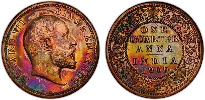BRITISH INDIA: Edward VII, 1901-1910, AE ¼ anna, 1909(c), KM-502, S&W-7.179, Bom...