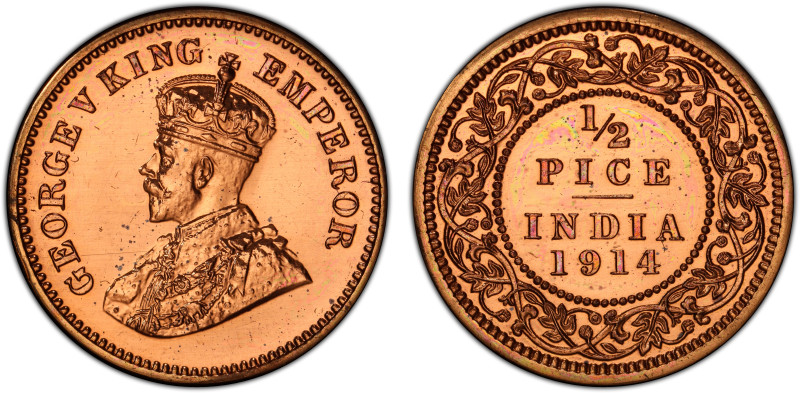 BRITISH INDIA: George V, 1910-1936, AE ½ pice, 1914(c), KM-510, S&W-8.395, Bomba...