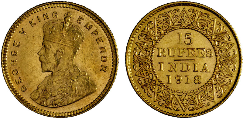 BRITISH INDIA: George V, 1910-1936, AV 15 rupees, 1918(c), KM-525, S&W-8.1, a fe...