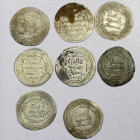 UMAYYAD: LOT of 8 silver dirhams, from the mints of al-Basra AH100 (VF), Darabjird 96 (VF), Istakhr 90 (EF, minor adhesions), Manadhir 90 (VF-EF, horn...