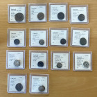 UMAYYAD: LOT of 14 anonymous fals, including from the following mints: al-Ramla (1 pc), Ba'albakk (1), Dimashq (3), Halab (1), Hims (2), Qinnasrin (1)...