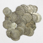 FATIMID: LOT of 63 silver coins, mostly ½ dirhams and a few ¼ dirhams of al-Mu'izz, al-'Aziz, and al-Hakim, plus a few later pieces, probably none wit...