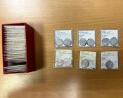 AYYUBID: al-Nasir Yusuf II, 1236-1259, LOT of 57 silver dirhams and 8 halves, from the mint of Halab: full dirhams: (57 pcs) standard types, with the ...