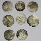 HUSAYNID SHARIF: Muhammad b. Mika'il, 1362-1364, LOT of 8 silver dirhams, type A-1113.1, both sides with inner dodekagrams, two piece show clear mint ...