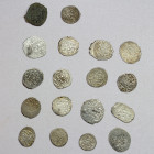 OTTOMAN EMPIRE: Süleyman Celebi, 1403-1410, LOT of 1 copper and 16 silver coins, types A-1296, AR akçe, no mint, AH806 (13), and A-1297, AE mangir, al...