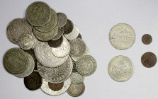 ALGIERS: Mahmud II, 1808-1839, LOT of 8 copper and 34 silver coins, reform period (AH1236-1245), Jaza'ir mint: KM-70, AE 2 aspers: (1 pc) AH1243; KM-7...