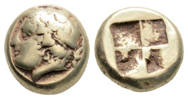 Greek 
IONIA, Phokaia (Circa 478-387 BC)
EL Hekte (9.8mm, 2.51g)
Obv: Head of Dionysos left, wearing ivy wreath; seal to right.
Rev: Quadripartite inc...