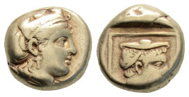 Greek
LESBOS, Mytilene (Circa 412-378 BC)
EL Hekte (9.9mm, 2.52g)
Obv: Head of Kybele right, wearing turreted crown and single-pendant earring.
Rev: H...