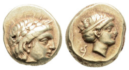 Greek
LESBOS, Mytilene (Circa 377-326 BC)
EL Hekte (10.7mm, 2.55g)
Obv: Laureate head of Apollo to right.
Rev: Head of Artemis to right, her hair in s...