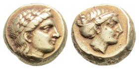 Greek
LESBOS, Mytilene (Circa 377-326 BC)
EL Hekte (9.7mmm, 2.55g)
Obv: Laureate head of Apollo right; small serpent behind neck
Rev: Head of Artemis ...