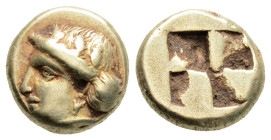 Greek 
IONIA, Phokaia (Circa 387-326 BC)
EL Hekte (10.3mm, 2.6g)
Obv: Female head left, with hair rolled and tied at forehead; to lower right, small s...