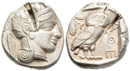 Greek
ATTICA, Athens (Circa 454-404 BC)
AR Tetradrachm (26mm, 17g)
Obv: Head of Athena to right, wearing crested Attic helmet ornamented with three ol...