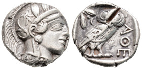 Greek
ATTICA, Athens (Circa 454-404 BC)
AR Tetradrachm (23.4mm, 17.8g)
Obv: Head of Athena to right, wearing crested Attic helmet ornamented with thre...