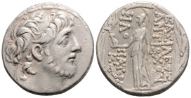 Greek
SELEUKID EMPIRE, Antiochos IX Eusebes Philopator (Kyzikenos) (Circa 113/12 BC)
AR Tetradrachm. (27.2mm, 16.1g)
Obv: Diademed head to right 
Rev:...