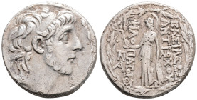 Greek
SELEUKID EMPIRE, Antiochos IX Eusebes Philopator (Kyzikenos) (Circa 113/12 BC)
AR Tetradrachm. (28.5mm, 15.8g)
Obv: Diademed head to right 
Rev:...