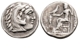 Greek 
KINGS OF MACEDON, Alexander III 'the Great' (Circa 336-323 BC)
AR Drachm. (16.8mm, 4.2g)
Obv: Head of Herakles right, wearing lion skin.
Rev: A...