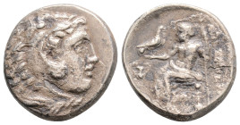 Greek
KINGS OF MACEDON, Alexander III ‘the Great’ (Circa 336-323 BC)
AR Drachm (16.2mm, 4.1g)
Obv: Head of Herakles to right, wearing lion skin headdr...
