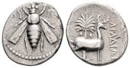 Greek
PHOENICIA, Arados (Circa 172/1-111/0 BC)
AR Drachm (17.1mm, 3.1g)
Obv: Bee; monogram (date) to left, monogram to right.
Rev: APAΔIΩN. Stag stand...
