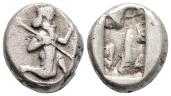 Greek
ACHAEMENID EMPIRE, Time of Darios I to Xerxes II (Circa 485-420 BC)
AR Siglos (10.6mm, 5.3g)
Obv: Persian king in kneeling-running stance right,...
