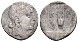 Greek
LYCIAN LEAGUE, Cragus (Circa 48-20 BC)
AR Hemidrachm (15.4mm, 1.2g)
Obv: Laureate head of Apollo right
Rev: cithara (lyre); branch to lower left...