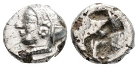 Greek 
IONIA, Phokaia (Circa 521-478 BC)
AR Diobol (9.7mm, 0.98g)
Obv: Archaic female head left, wearing earring and helmet or close fitting cap.
Rev:...