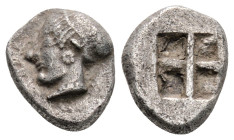 Greek
IONIA, Phokaia (Circa 521-478 BC)
AR Diobol (5.2mm, 1.2g)
Obv: Archaic female head left, wearing earring and necklase.
Rev: Quadripartite incuse...