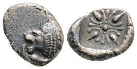 Greek
IONIA, Miletos (Circa Late 6th-early 5th century BC)
AR Diobol (11mm, 1g)
Obv: Forepart of lion right, head reverted.
Rev: Stellate pattern with...