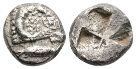 Greek 
TROAS, Kebren ( Circa 480-440 BC)
AR Diobol (10.2 mm 1.4 g)
Obv: Ram head right; below, tunny fish 
Rev: Quadripartite incuse square.
cf. Von F...
