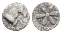 Greek
AEOLIS. Kyme (Circa 400-350 BC)
AR Hemiobol (7.3mm 0.20g)
Obv: Forepart horse right 
Rev: Floral pattern
Asia Minor FILE 80/124