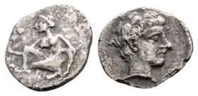 Greek 
CILICIA, Tarsos, Tiribazos (Circa 388-380 BC)
AR Hemiobol (9.4mm, 0.4g)
Obv: Nymph kneeling left, casting astragaloi.
Rev: Youthful male head r...