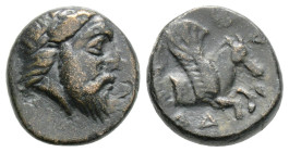 Greek 
MYSIA, Adramytion (Circa 4th century BC)
AE Bronze (11.5mm, 1.6g)
Obv: Laureate head of Zeus right.
Rev: ΑΔΡΑΜΥ. Forepart of Pegasos right.
SNG...