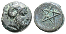 Greek 
MYSIA, Pitane (Circa 4th-3rd centuries BC)
AE Bronze (11mm, 1.5g)
Obv: Head of Zeus right, wearing horn of Ammon.
Rev: Pentagram.
SNG BN 2357-8...