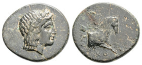 Greek
IONIA, Kolophon (Circa 330-285 BC)
AE Bronze (15.4mm, 2g)
Obv: Laureate head of Apollo right 
Rev: ΔIONYΣOΔΩPOΣ, KO. Forepart of galopping horse...