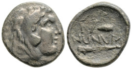 Greek
BITHYNIA, Kios (Circa 270-240 BC)
AE Bronze (20.22mm, 5.7g)
Obv: Head of Herakles right, wearing lion skin
Rev: KIANΩN, club and bow in quiver.
...