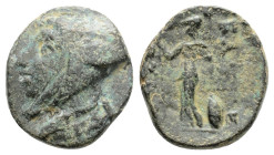 Greek
KINGS OF CAPPADOCIA, Uncertain mint, Ariarathes III (Circa 230-220 BC)
AE Bronze (12.3mm, 1.3g)
Obv: Head of Ariarathes III with tiara left 
Rev...