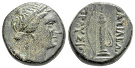 Greek
KINGS OF BITHYNIA, Nikomedia mint. Prusias I Chloros (Circa 230-182 BC) 
AE Bronze (17mm, 5.3g)
Obv: Laureate head of Apollo r., with quiver ove...