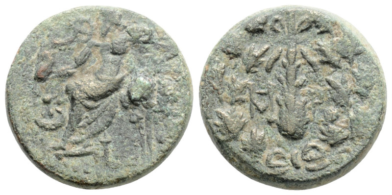 Greek
CILICIA, Tarsos (Circa 164-27 BC)
AE Bronze (17.6mm, 4.6g)
OBv: Club tied ...
