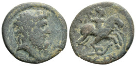 Greek
PISIDIA, Isinda (Circa 2nd-1st centuries BC)
AE Bronze (20.2mm, 3.8g)
Obv: Diademed head of Zeus right.
Rev: Warrior on horse rearing right, pre...