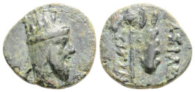 Greek 
KINGS OF ARMENIA, Tigranes VI (Circa 60-62)
AE Dichalkon. (16mm, 2.7g)
Obv: Diademed head right, wearing decorated tiara.
Rev: BAΣIΛEΩΣ / TIΓPA...