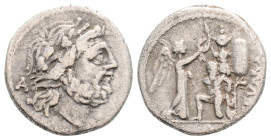 Roman Republican
C. Fundanius (101 BC) Rome
AR Quinarius (14.4mm 1.8g)
Obv: Laureate head of Jupiter right, A behind 
Rev:Victory standing right, hold...