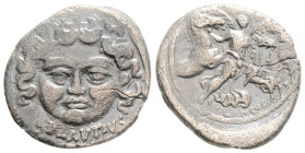 Roman Republican 
L. PLAUTIUS PLANCUS.(47 BC). Rome.
AR Denarius (19.8mm 3.4g)
Obv: L PLAVTIVS. Facing head of Medusa with coiled snakes at either sid...