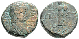 Roman Provincial
PAMPHYLIA, Side, Nero /54-68 AD)
AE hemiassarion (17.2mm, 5.4g)
Obv: NEPωN KAICAP, laureate head of Nero right 
Rev: CIΔHT, Athena ad...