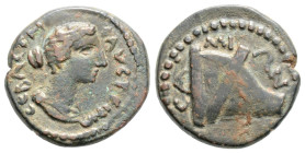 Roman Provincial
IONIA, Samos, Faustina II, (147-175 AD)
AE Bronze (15.7mm 2.6g)
Obv: ΦΑVϹΤƐΙΝΑ Draped bust of Faustina II, r.
Rev: ϹΑΜΙΩΝ, prow of Sa...