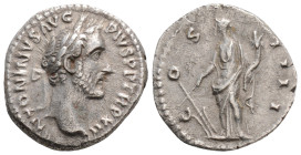Roman Imperial
Antoninus Pius(149-150 AD) Rome 
AR Denarius (17.9mm, 3.5g)
Obv: ANTONINVS AVG PIVS P P TR P XII, laureate head right 
Rev: COS IIII, F...