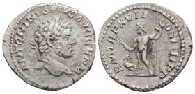 Roman Imperial
Caracalla (198-217 AD) Rome
AR Denarius (19.4mm, 3.1g)
Obv: ANTONINVS PIVS AVG GERM. Laureate head right.
Rev: P M TR P XVII COS IIII P...