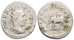 Roman Imperial
Philip I (247-249 AD) Rome
AR Antoninianus (22.5mm, 3.5g)
Obv: IMP PHILIPPVS AVG, radiate draped and cuirassed bust right.
Rev: AETERNI...