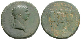Roman Imperial
Trajan (98-117 AD) Rome
AE Dupondius (26.2mm, 13.1g)
Obv: IMP CAES NER TRAIANO OPTIMO AVG GER DAC PARTHICO P M TR P COS VI P P Radiate ...